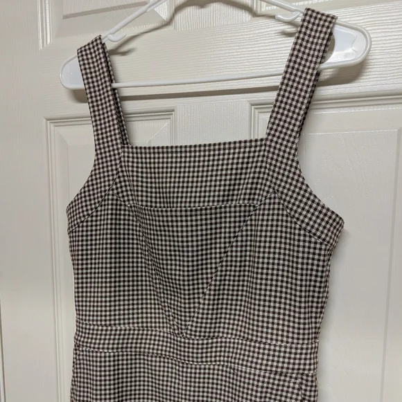 & Other Stories Belted Micro Gingham Houndstooth Overalls Brown S 4 Square Neck - Picture 5 of 14